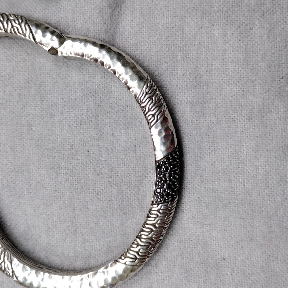 John Hardy Textured Sterling Silver Cuff Bracelet With Swarovski Crystals 925 - Picture 5 of 6